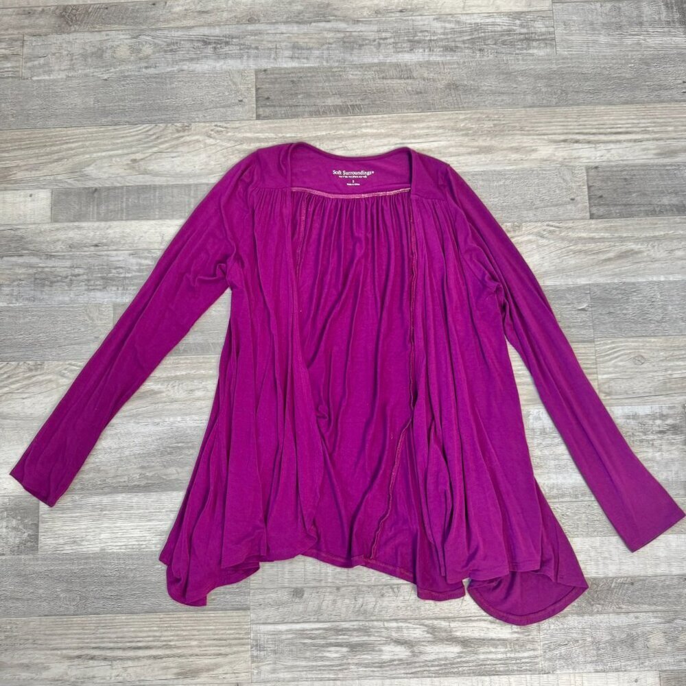 Soft Surroundings Purple Knit Long Sleeve Open Front Cardigan P35